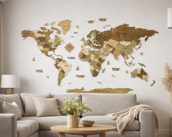 3D Karte, Weltkarte, Wandbild, Wandbild, Wanddeko, Geschenk für Ihn, Bürowand, Weltkarte