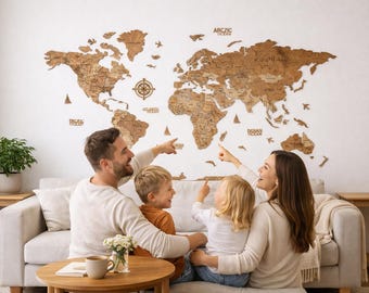Mapa del mundo de madera 3D para pared, decoración para el hogar y la oficina, regalo para él, mapa de viaje