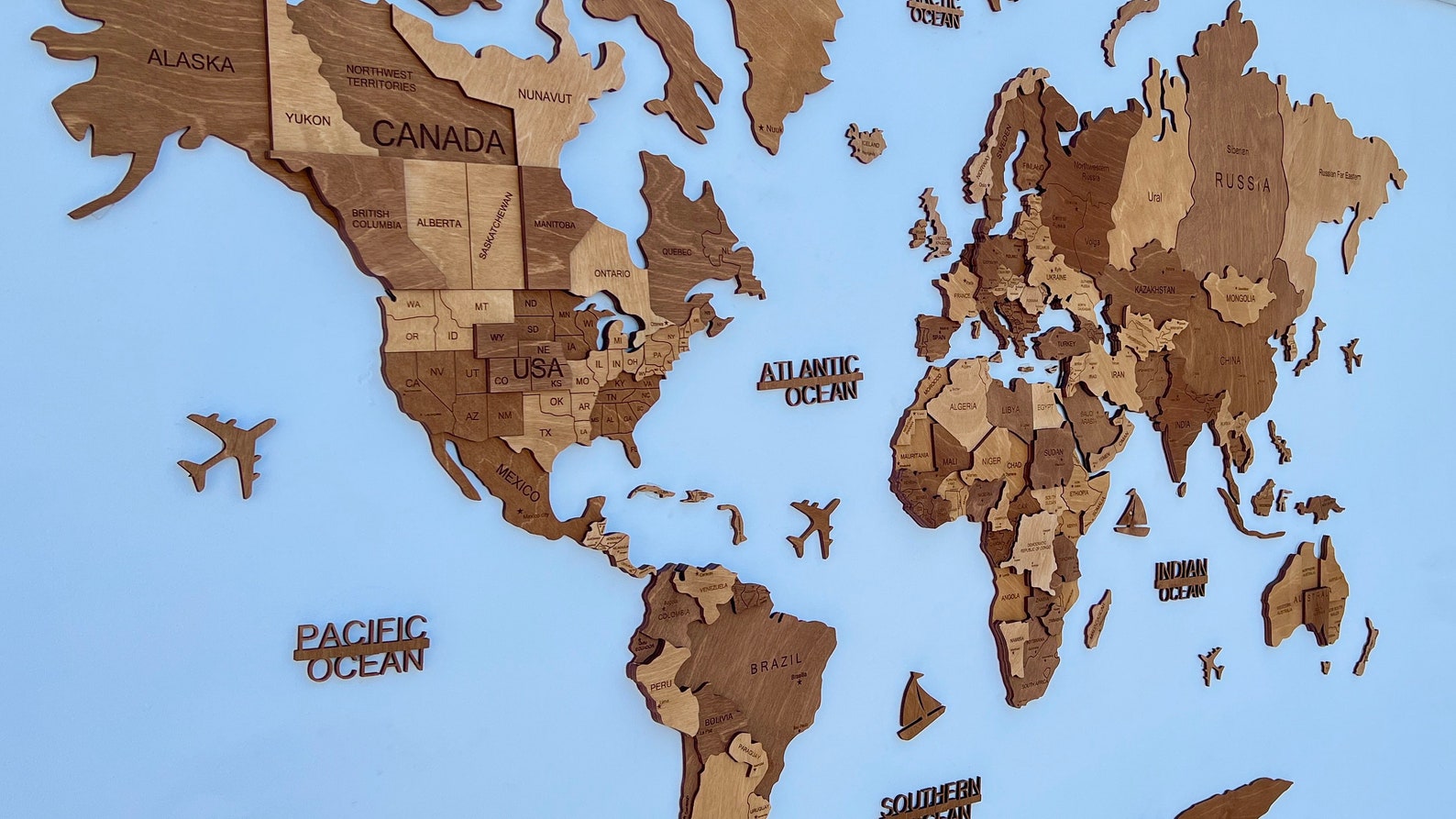 World Wood Map Wooden Wall Map 3 D Wood Wall Map Travel World Map ...