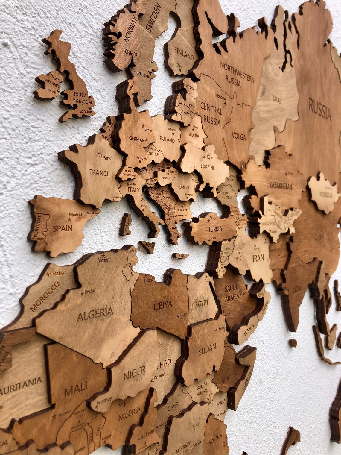 Walnut Wood Map Wooden Wall Map 3 D Wood Wall Map Travel World | Etsy