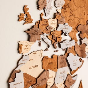 3D Wood World Map Wall Art, Modern Home Decor, World Map Wall Decor, Gift for Boyfriend, Office Decor image 2