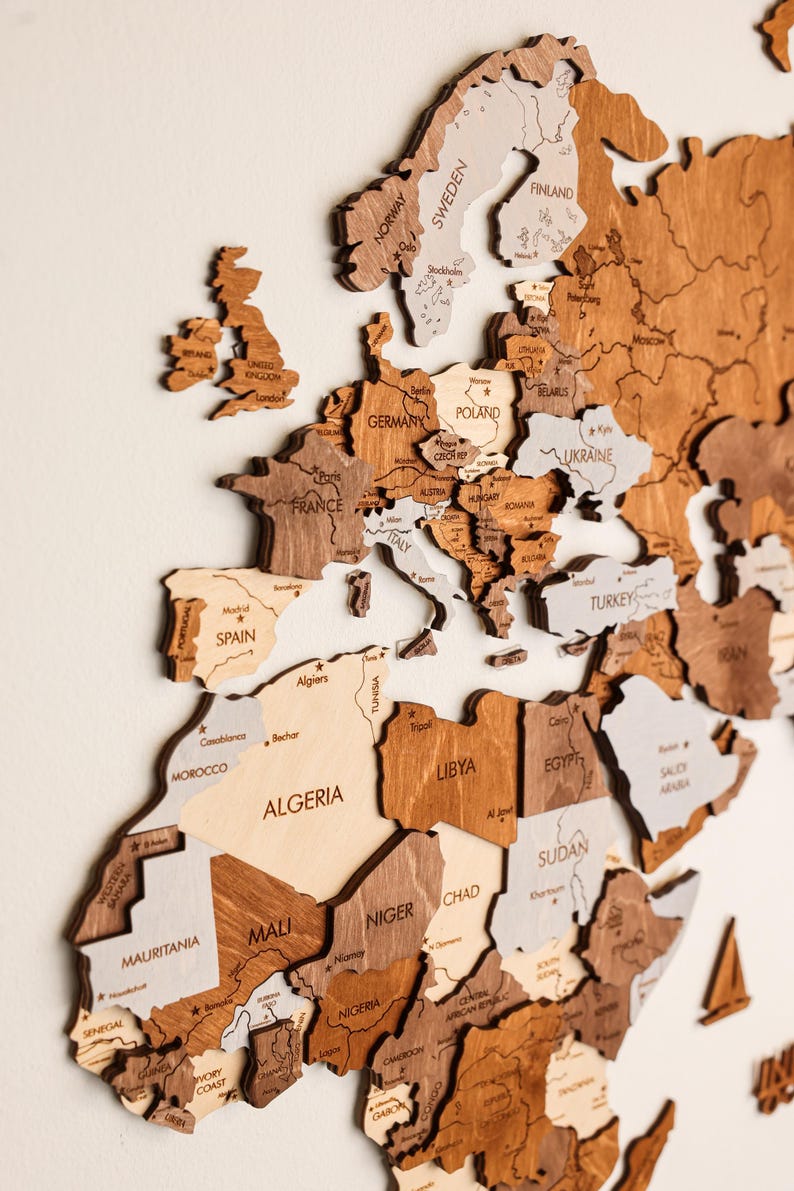 3D Wood World Map Wall Art, Modern Home Decor, World Map Wall Decor, Gift for Boyfriend, Office Decor image 2