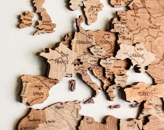 Walnut 3D Wooden World Map Wall Art, Travel Gift for Couples, Wood Map Wall Decor, World Traveler Gift, Anniversary Gift for Him or Her
