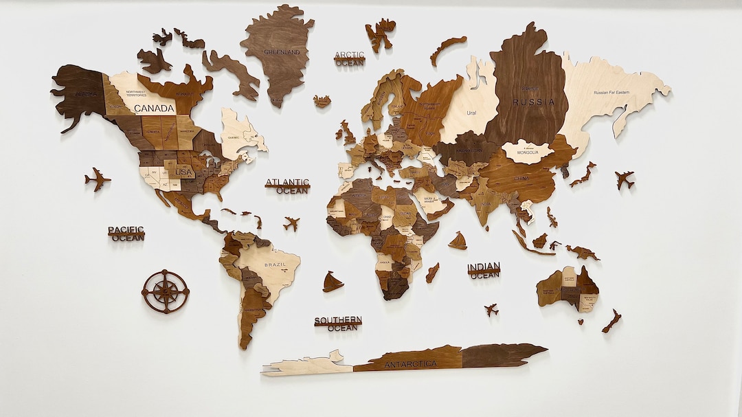3 D Wood Wall Map Travel World Map Anniversary Gift, Birthday Gift Wall