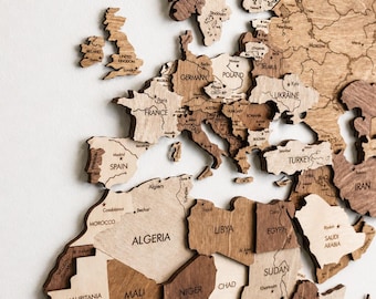 3D Wooden Travel Map, World Map Wall Art, Gift for Travelers, Couple Anniversary Gift, Wooden Map Home Decor