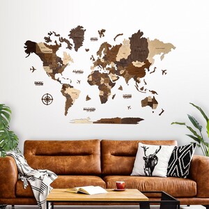 Carte murale en bois 3D, carte murale en bois, voyage, carte du monde, cadeau d'anniversaire, art mural, art du bois, carte murale