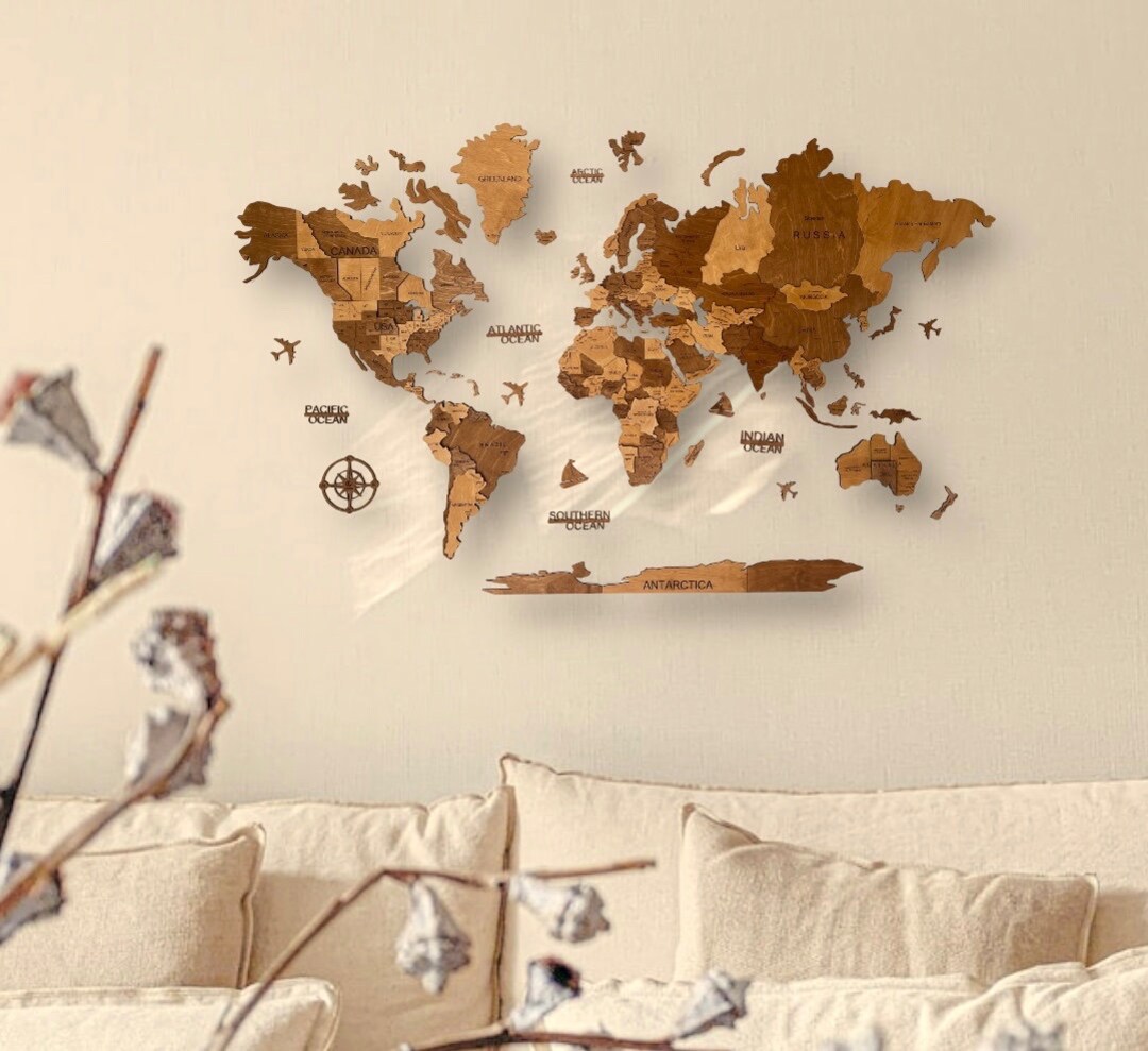 World Wood Map Wooden Wall Map 3 D Wood Wall Map Travel World Map ...