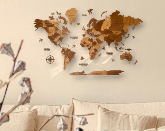 Carte du monde en bois, carte murale en bois 3D, carte murale en bois, carte du monde de voyage, carte du monde, cadeau d'anniversaire, carte du monde, carte du monde