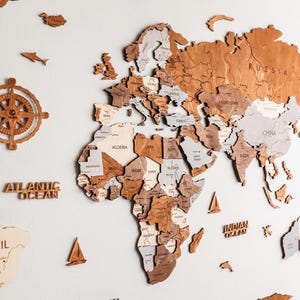 3D Wood World Map Wall Art, Modern Home Decor, World Map Wall Decor, Gift for Boyfriend, Office Decor image 6