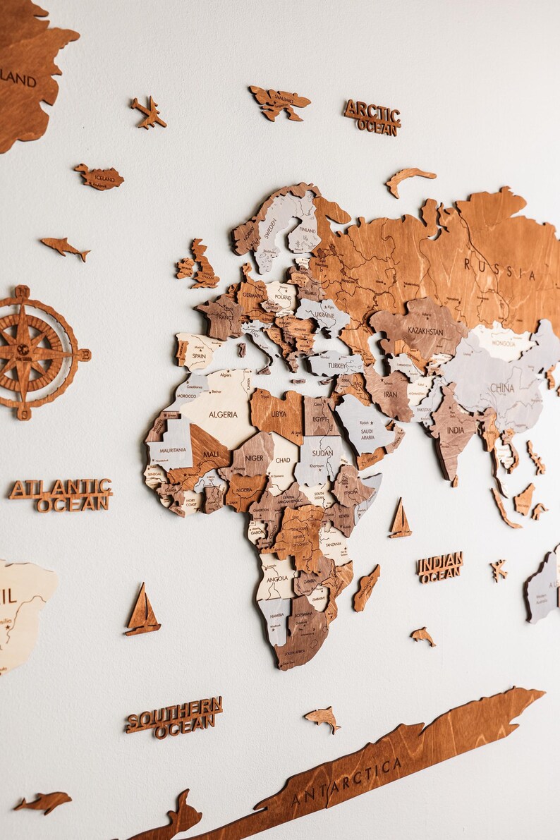 3D Wood World Map Wall Art, Modern Home Decor, World Map Wall Decor, Gift for Boyfriend, Office Decor image 6