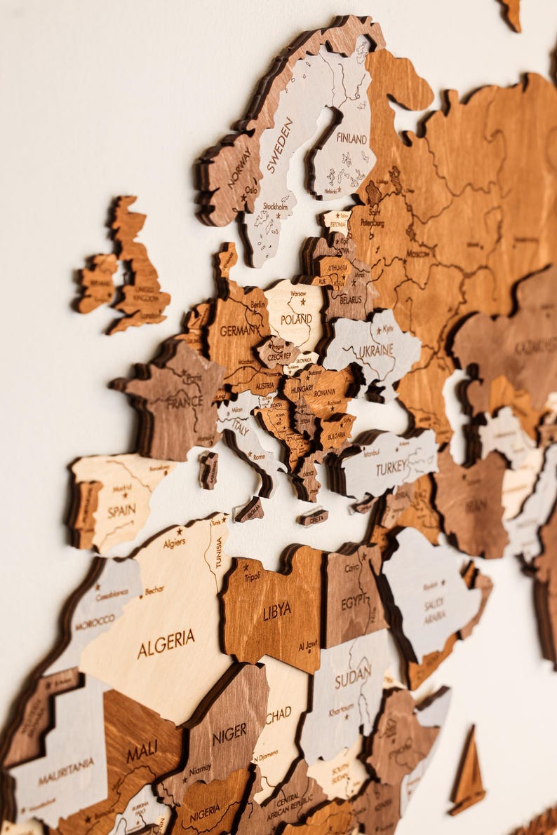 3D Wood World Map Wall Art, Modern Home Decor, World Map Wall Decor, Gift for Boyfriend, Office Decor image 7