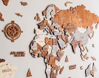 Large Wooden World Map Wall Art, Travel Lover Gift, 3D Wood Map Decor, Anniversary Gift for Couple, Office World Map