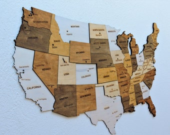 Wood 3D Map United States of America Handmade Wood Map Wood Art Wood Travel Map Birthday Gift Anniversary Gift Wall Decor