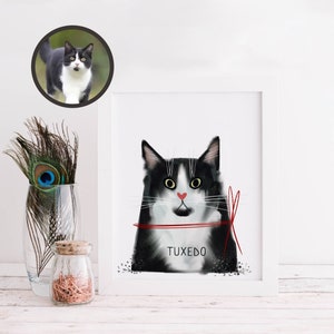 Retrato de gato personalizado Giclée Print, Hecho a mano, Acuarela De pared personalizada, Lindo retrato de mascota, Regalo único para amantes de los gatos, Ilustración