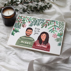 Cartão de Natal personalizado, retrato de férias em família, ilustração, cartão de férias, com envelope, suéter de Natal, cartão exclusivo, cartão em branco