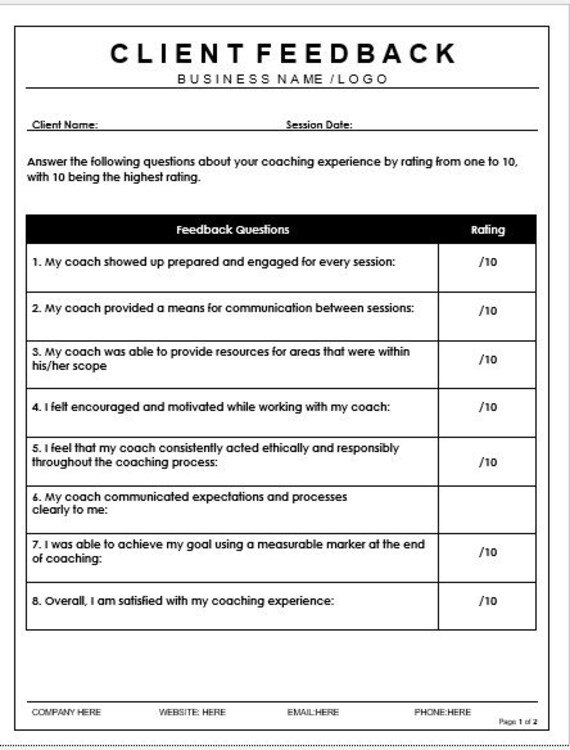 Coaching Feedback Form Feedback Template For Coaching Etsy