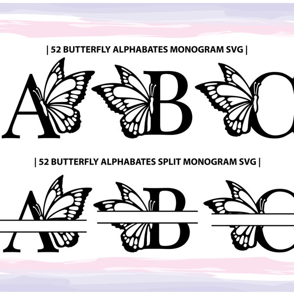 Butterfly Split Monogram svg,Butterfly Alphabet Monogram SVG, Alphabet monogram svg,Cut File for Cricut, Silhouette, 52 Individual Cut Files