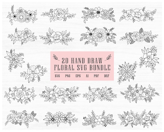 Flower svg bundle hand draw floral svg Floral svg Line | Etsy
