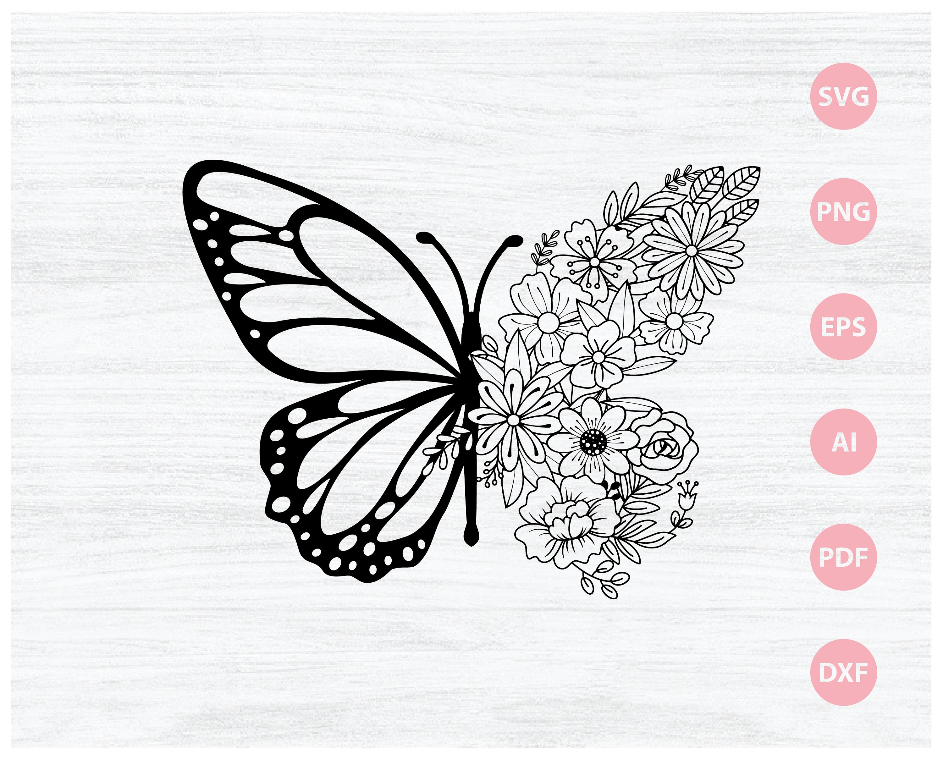 Butterfly Svg Butterfly flower svg Floral butterfly svg Etsy