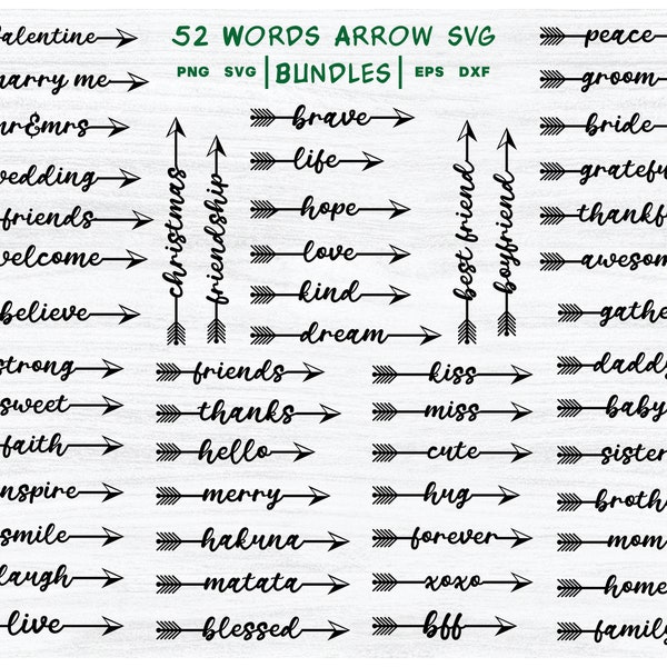 Arrow SVG Bundle, Word Arrows SVG Bundle, valentine day word arrow, Words SVG, family arrow svg, Arrows clipart, svg, dxf, ai, pdf, eps, png