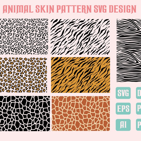 Wild animal skin svg, animal skin seamless patterns svg, Leopard skin svg, Tiger skin svg, Layered print svg, zebra skin, giraffe skin svg.