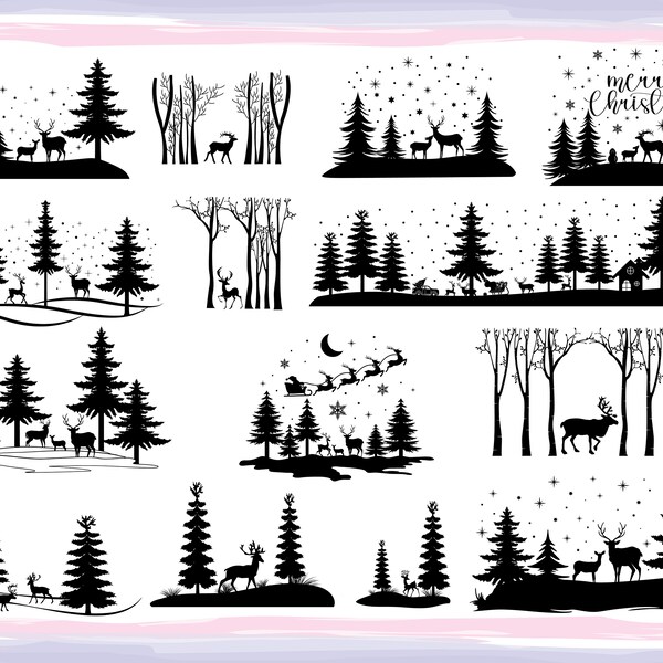 Winter Weihnachten Motiv SVG | Zauberhafte Weihnachtsszene | Hirsch svg | Kiefer | Winterwald svg | Verschneiter Wald | Magic Winer svg,png,dxf.eps