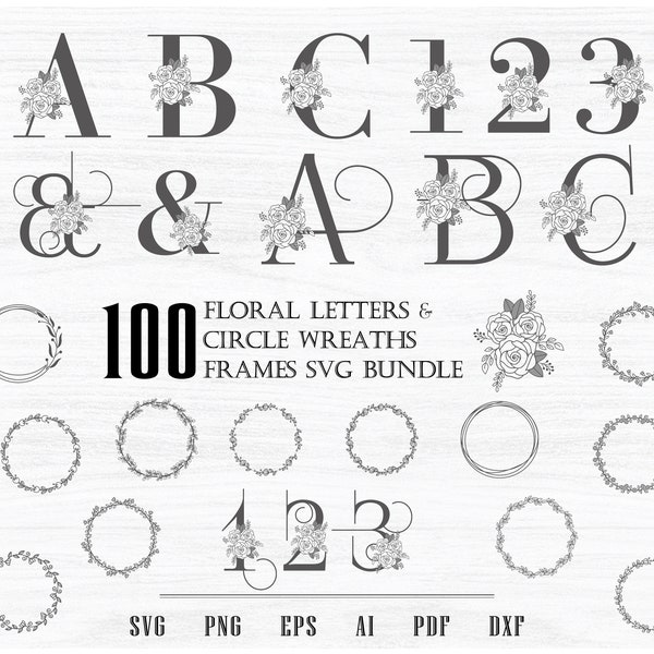 100 Floral Letter SVG | Wreaths Svg | Floral Alphabets SVG | Flowers monogram SVG | Floral Wedding svg | Floral numbers | Cricut Silhouette.