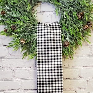WREATH SASH, Black and white gingham, front porch decor, summer decor, embroidery blank, blank for monograming
