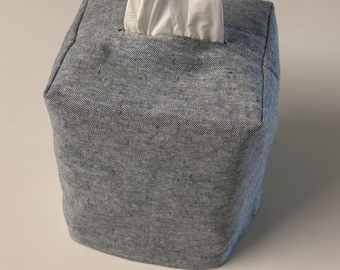 Couverture en tissu vierge, lin, chambray bleu, tissu en coton et lin, blanc à broder