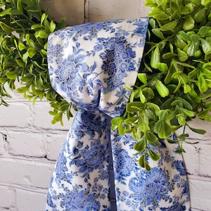 WREATH SASH, Blue toile, chinoiserie inspired, summer decor, wedding decor, front door decor