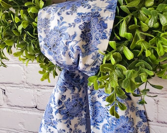 WREATH SASH, Blue toile, chinoiserie inspired, summer decor, wedding decor, front door decor