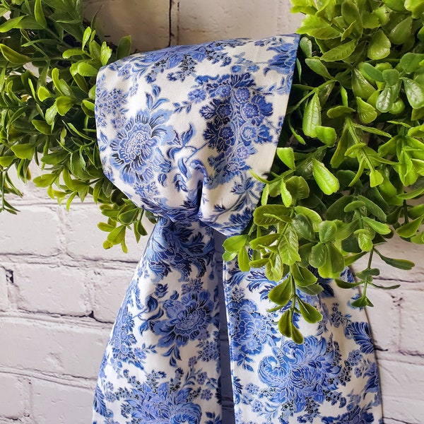 WREATH SASH, Blue toile, chinoiserie inspired, summer decor, wedding decor, front door decor