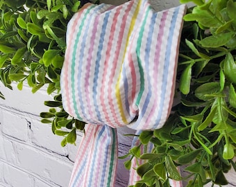 Seersucker Easter Wreath Sash, Pastel Stripes, Handmade Decor