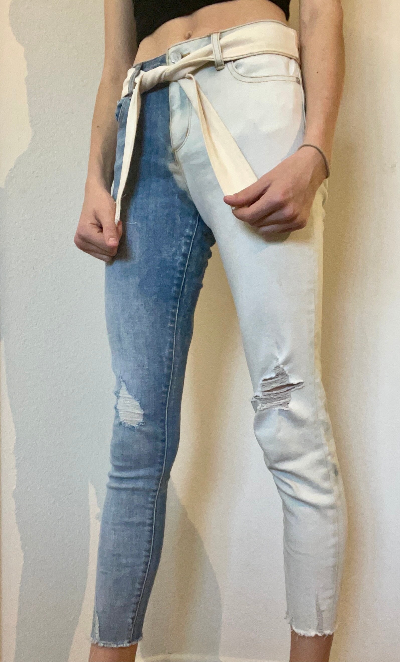 Half Bleached Jeans Etsy