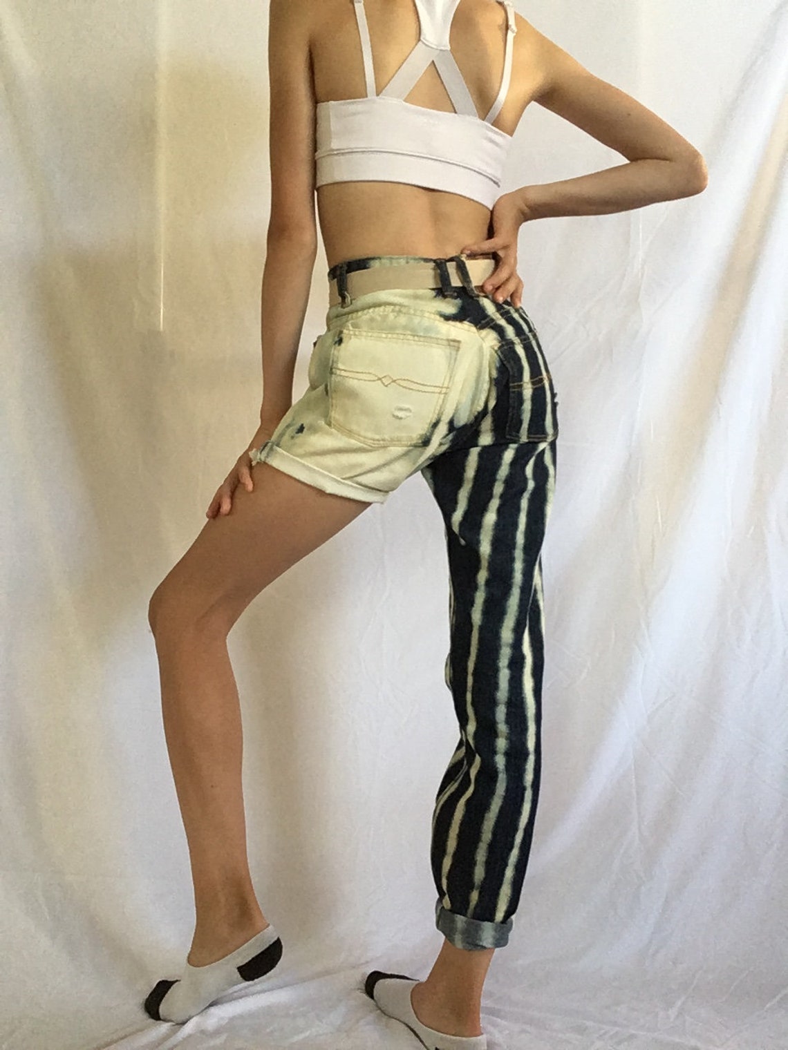 Unique Half Pants Half Shorts Half Striped Half White. | Etsy