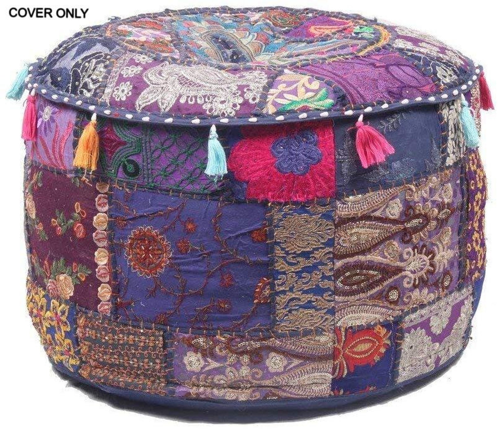Indian Pouf Footstool Ethnic Embroidered Pouf Cover Indian Etsy
