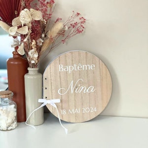 Customizable round wooden guest book wedding, baptism, birthday