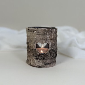 Wooden tealight holder with heart cutout