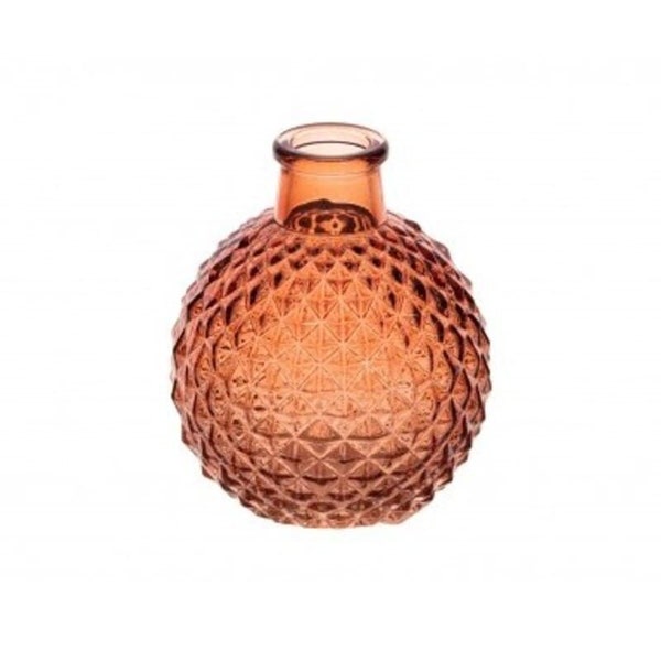 Vase boule en verre cannelé terracotta