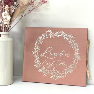 Terracotta guest book with gold crown
