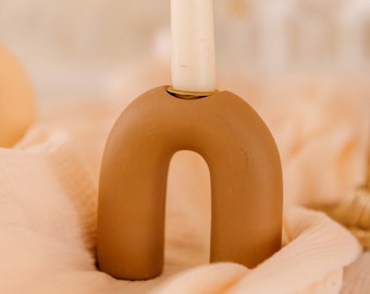 Bougeoir arrondi camel minimaliste en céramique