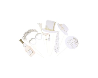 Kit Photobooth mariage blanc et or Jolis Brins