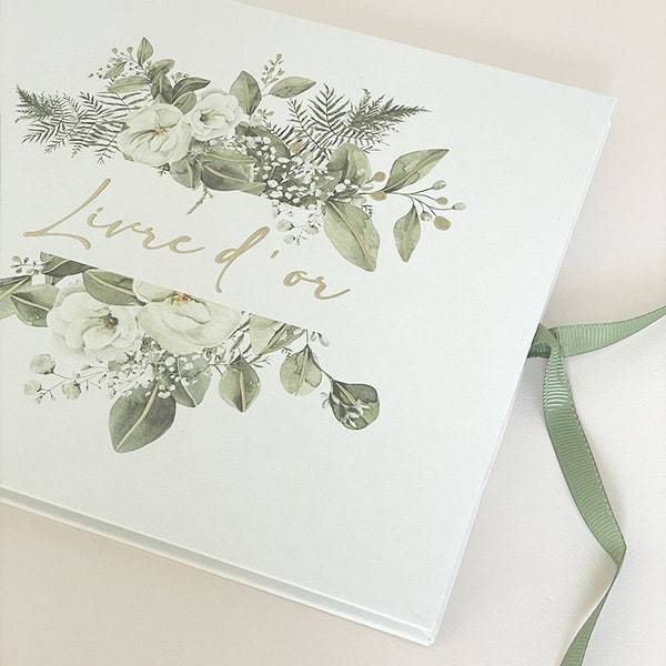 Green and gold botanical guest book