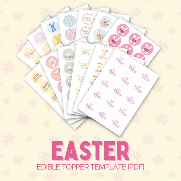 Easter Edible Topper Template Download (A4) for Cupcake, Cake and Cocktail Toppers - For Edible Printing with Edible Ink Printer