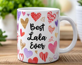 Best Lala Ever Coffee Mug, Floral Grandma Gift, Ceramic Heart Cup, Mother's Day
