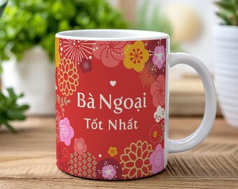 Bà Ngoại Mug, Vietnamese Grandma Gift, Cherry Blossom Ceramic Mug, Mother's Day