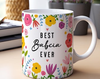 Babcia Floral Ceramic Mug, Polish Grandma Gift, Mother's Day, Babcia Baby Reveal