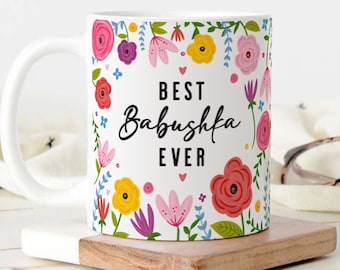 Babushka Grandma Mug, Floral Ceramic Mug, Russian Gift
