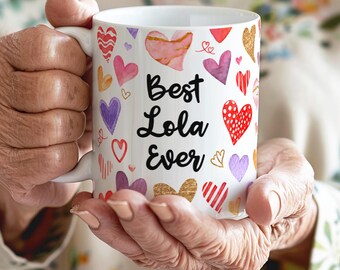 Best Lola Ever Mug, Filipino Grandma Gift, Ceramic Heart Cup, Mother's Day