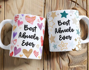 Abuela Abuelo Mug Set, Grandparent Gift, Hearts and Stars